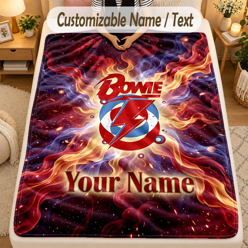 Flannel BlanketDavid Bowie Custom Name Text Personalized Soft Warm Throw Blanket Home Decor Gift