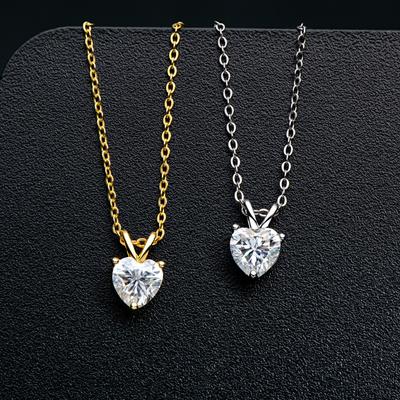 New 925 Sterling Silver Necklace for Women 1 Carat Fashion Stone Necklace Light Luxury Heart Clavicle Chain Pendant Jewelry
