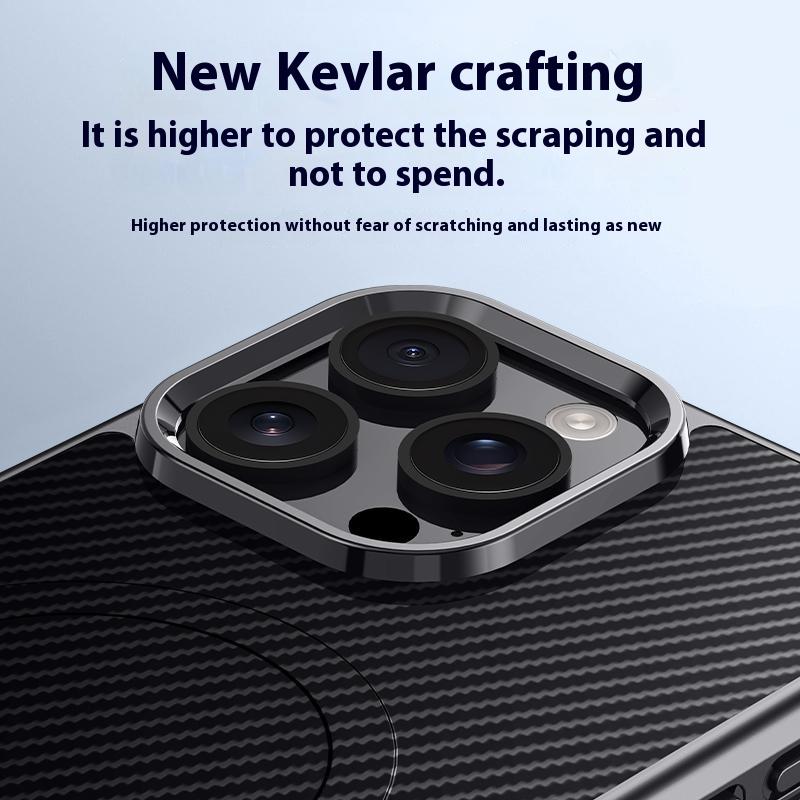 For iPhone 15 Pro Max Case Compatible with MagSafe Carbon Fiber Texture Leather Coated PC+Silicone Protective Cover