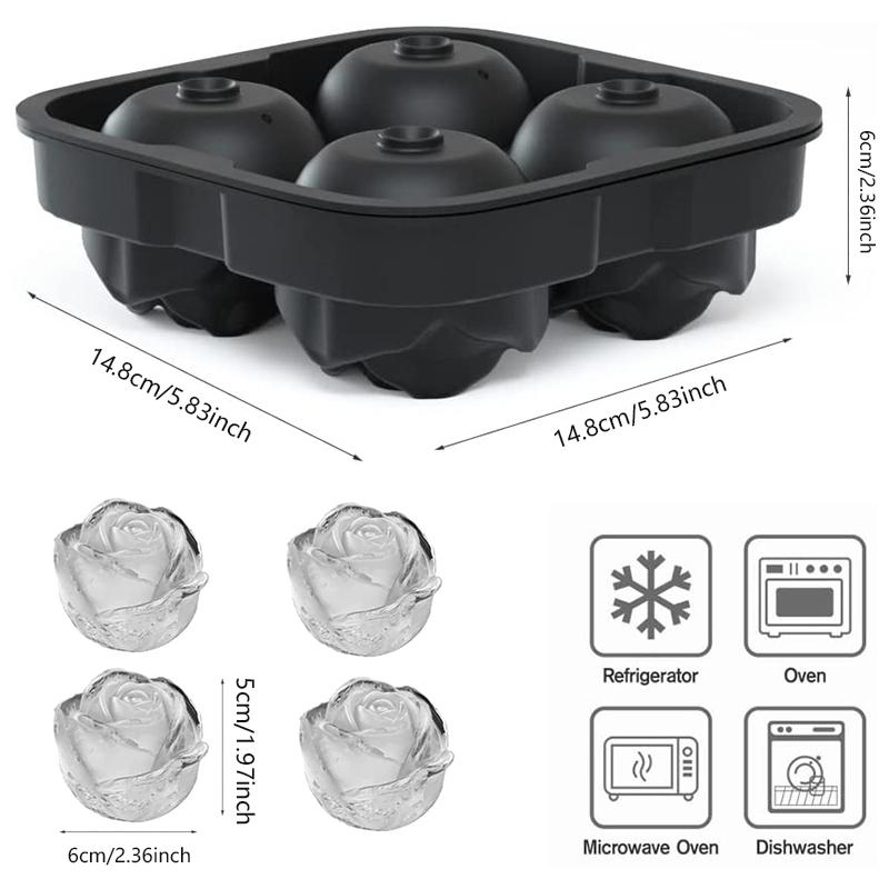 3D Rose Ice Cube Tray Silicone Ice Molds Diamond Silicon Mould 6 Grid Reusable for Cocktails Whiskey Party Supplies Ice Maker