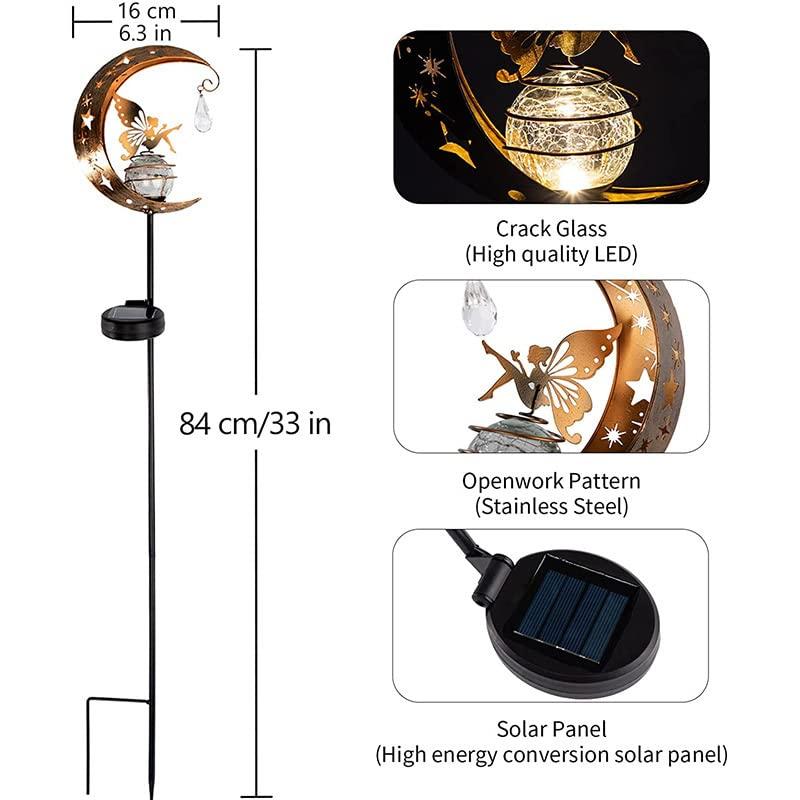 YZYOE Sun Moon Flower Fairy Crystal Garden Decor Iron Beautiful Fairy Crystal Wireless Dusk To Dawn LED Lamp, Lamp, Waterproof.