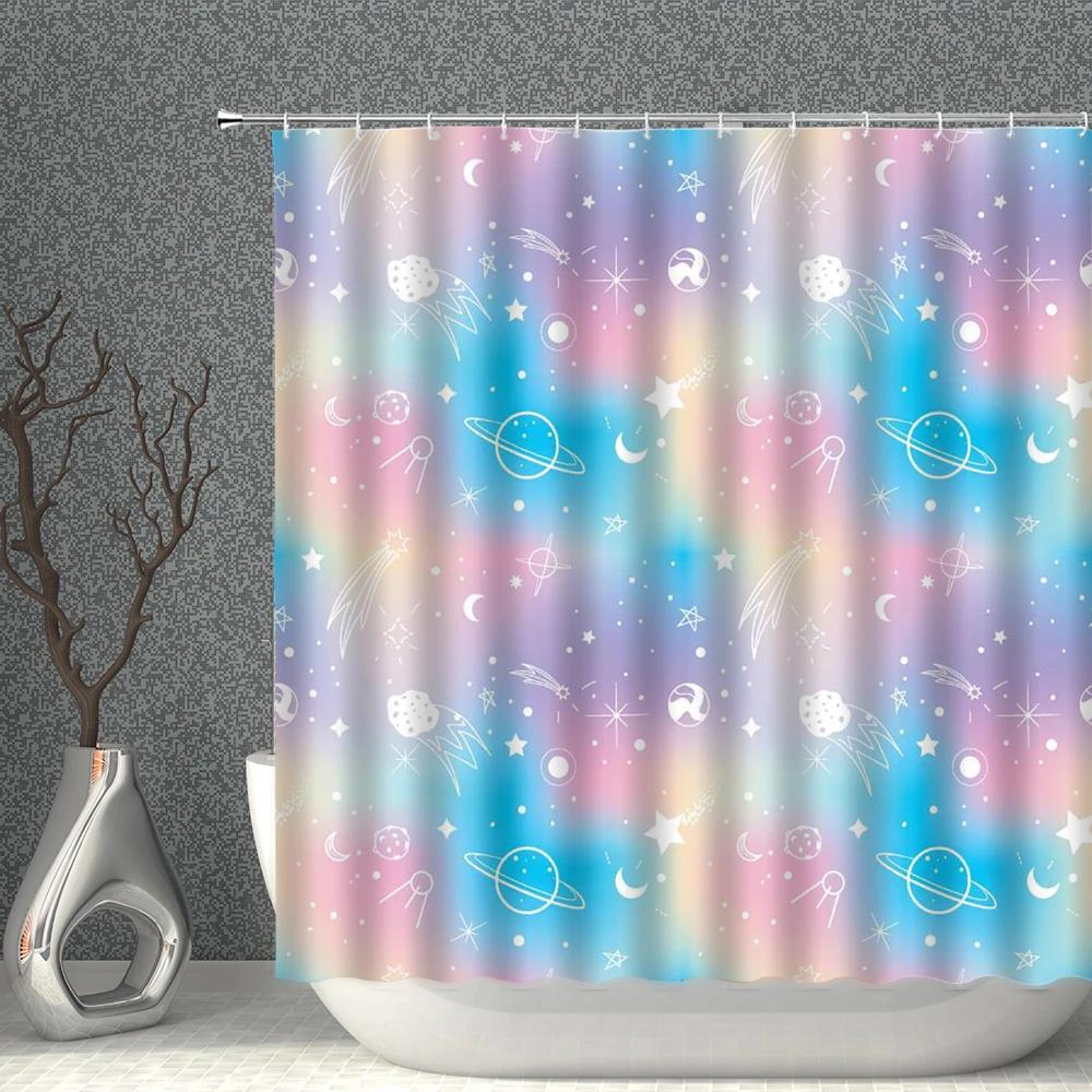 Mosaic Shower Curtain Gradient Pink Yellow Purple Green Fan Leaf Bathroom Waterproof Curtains Art Decor Fish Pattern Bath Screen