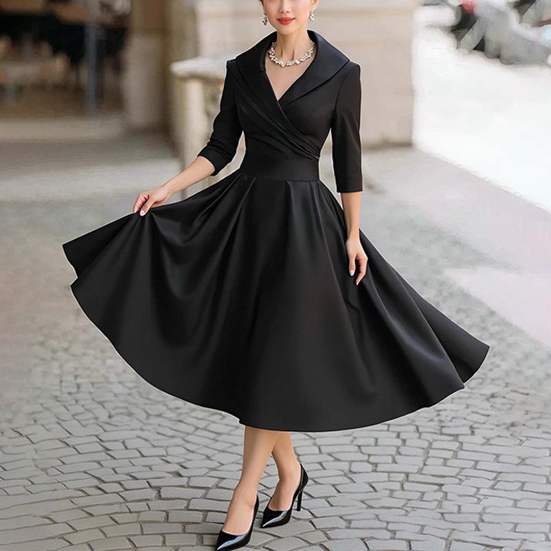 2025 Autumn European & American Style Slim Elegant Evening Gown: High-End Solid Color Long Skirt