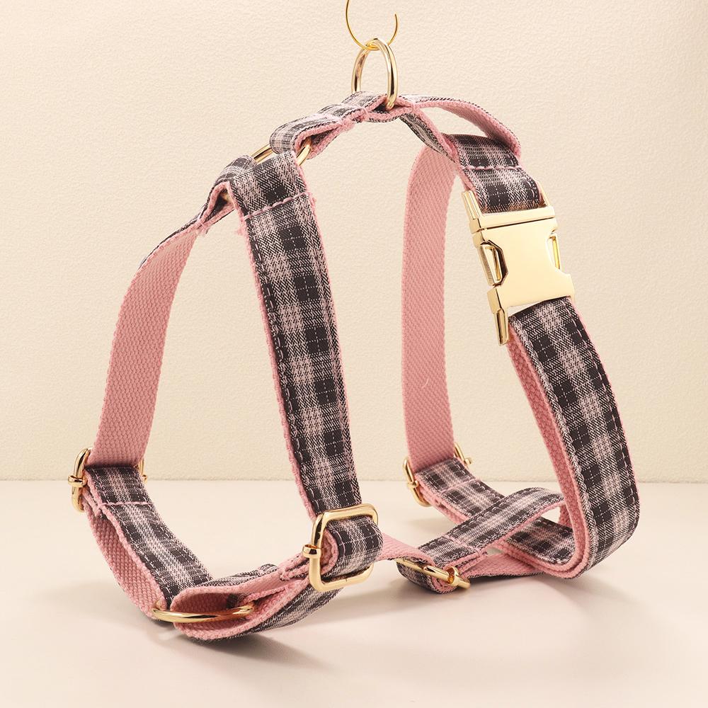 Plaid Pet Walking Harness Set with Bow Design, Adjustable Vest Collar Leash Kit for Small Dogs