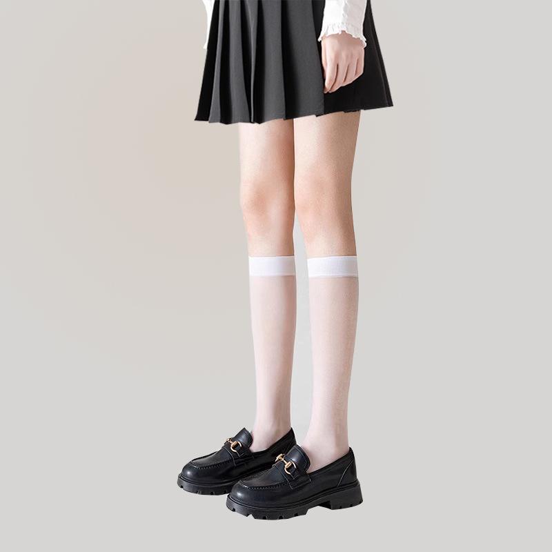 Women's Summer Breathable Mid-Calf Black Socks: JK Style Thigh-High & Over-Knee Options