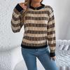 Women's Round Neck Vintage Striped  Long Sleeve Pullover Sweater