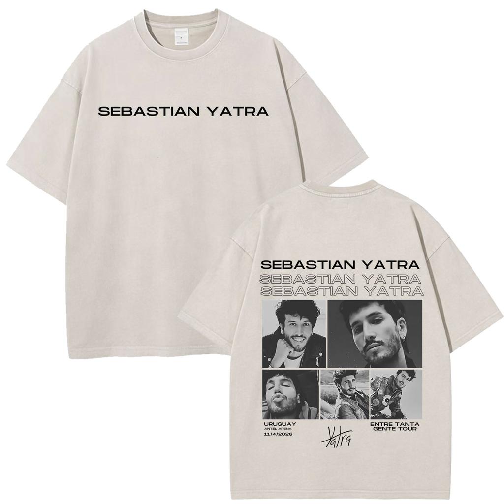 Singer SEBASTIAN YATRA Entre Tanta Gente Tour Print T Shirt Unisex Cotton Casual Vintage Washed Oversized Tshirts Streetwear