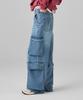 URBANAGE Double Cargo Washed Denim Wide Pants Light Blue