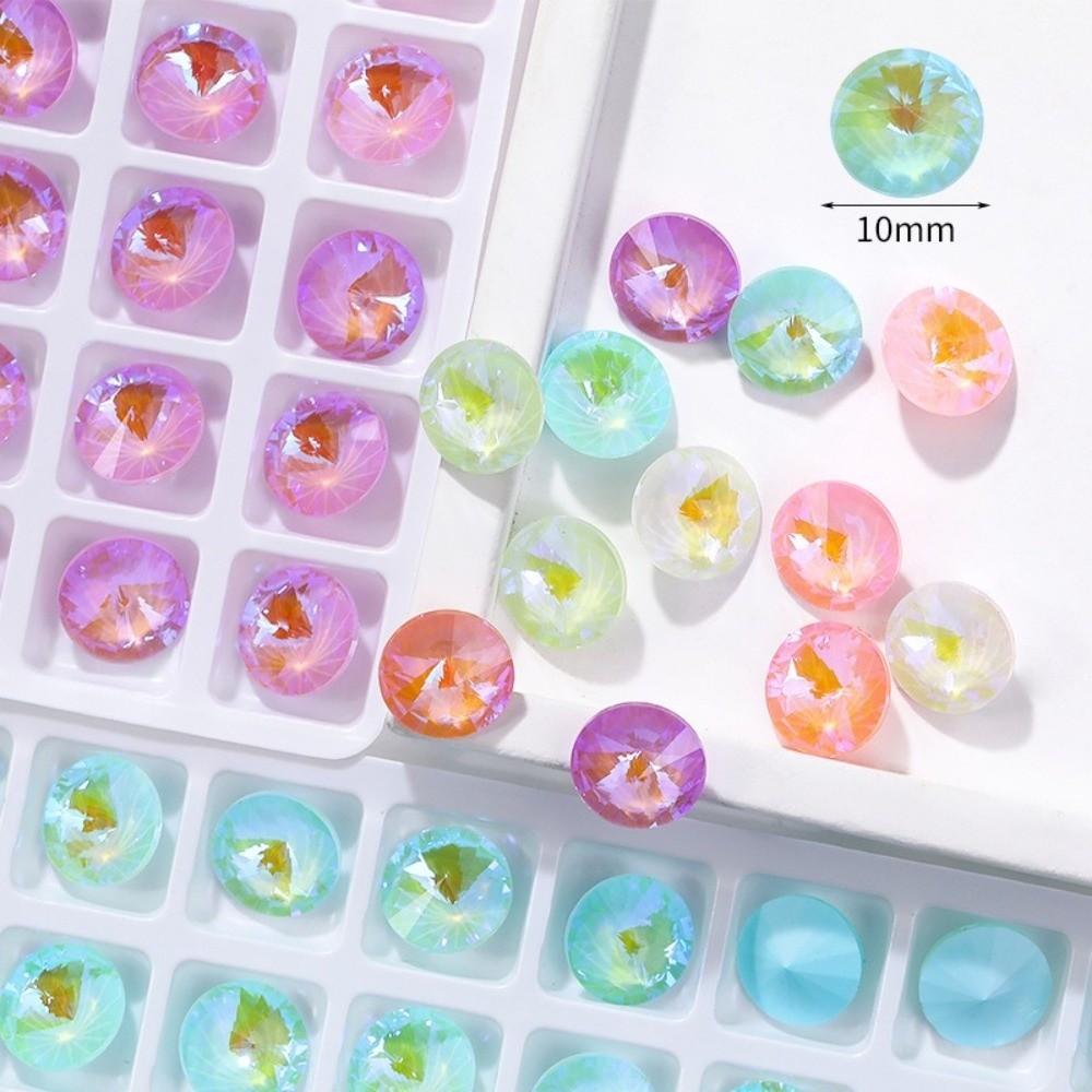 Glitter Finish Crystal Rhinestones 10mm Round Rivoli Rhinestones For Jewelry Making