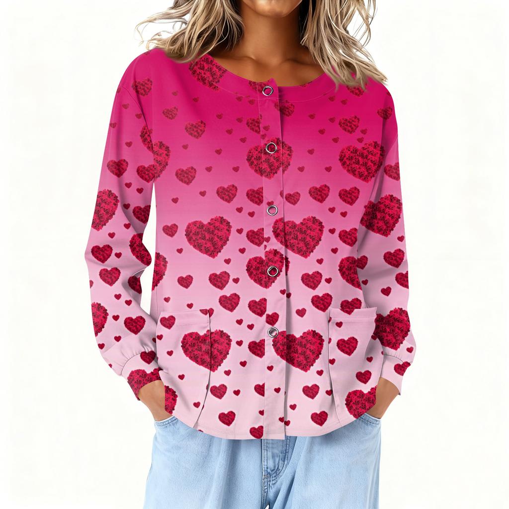 Dámské dlouhý rukáv tištěné kapsa pracovní stojáček jednořadé ochranné overaly kardigan bunda top