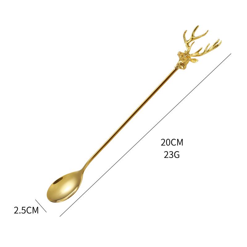Nerezová ocelová kreslená lžíce s jelení hlavou, roztomilá mini lžíce na zmrzlinu, lžíce na kávu a dezert, míchací lžíce, nádobí