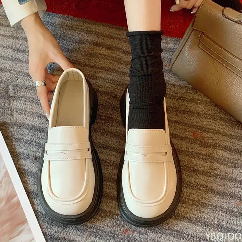 Ladies Sleeve Leather Shoes Fashion New Pumps Versatile Comfortable Loafers Trendy Women's Mid Heeled Shoes Mujer Zapatos Traf