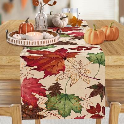 1 Piece Of Autum Maple Leaf Theme Table Runner, Painted With Colorful Fallen Leaves, Suitable For Restaurant, Home, Picnic, Cafe, Autum Party Decorati