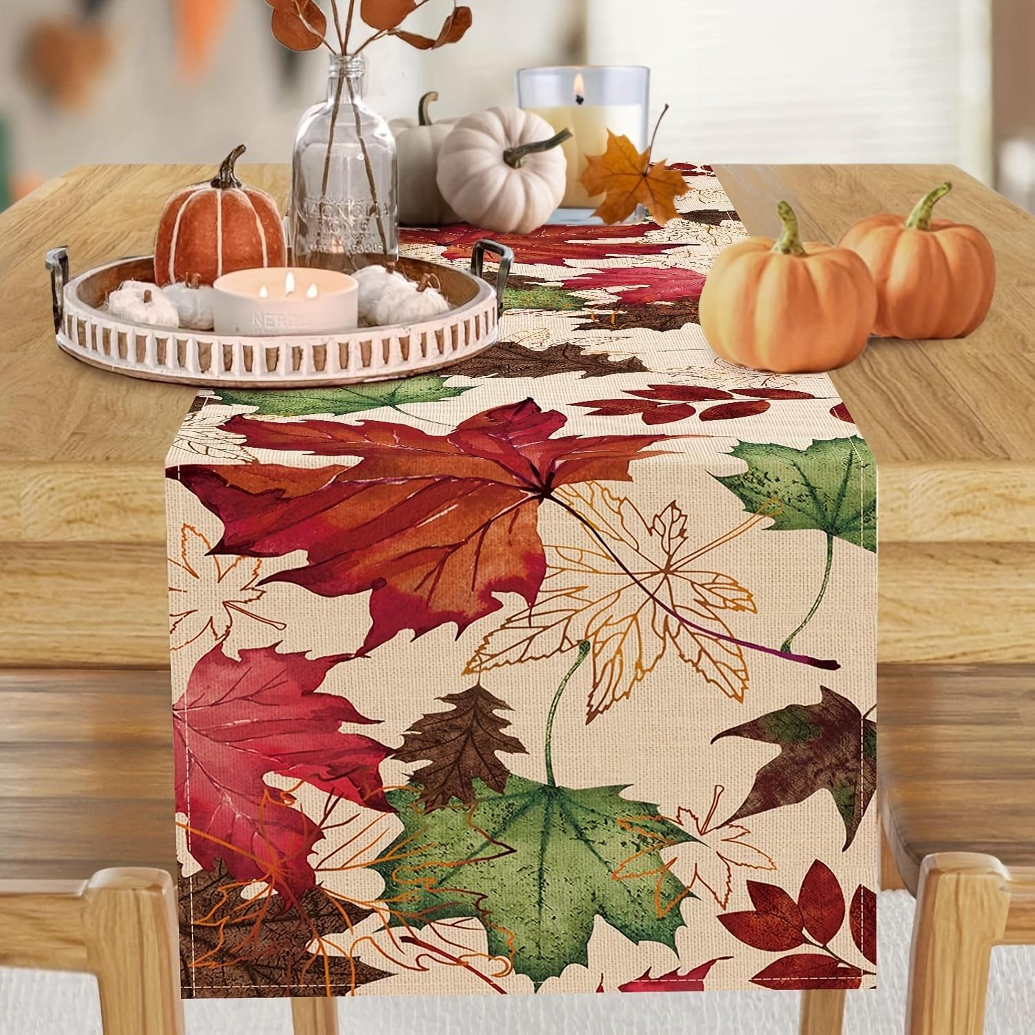 

1 Piece Of Autum Maple Leaf Theme Table Runner, Painted With Colorful Fallen Leaves, Suitable For Restaurant, Home, Picnic, Cafe, Autum Party Decorati 33X90Cm
