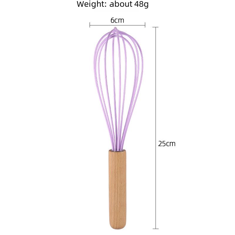 Barevná silikonová metla na vejce s dřevěnou rukojetí - Ruční kuchyňská metla pro míchání a mixování