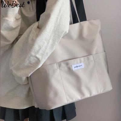 Women Tote Bag Aesthetic Solid Color Students Casual Handbag Shoulder Bag Large Capacity Oxford Reusable Shopping Beach Bag 2022