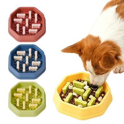 Pet Slow Feeder Bowl Adjustable Slow Feeder Non-slip Octagonal Pet Dish Prevents Choking