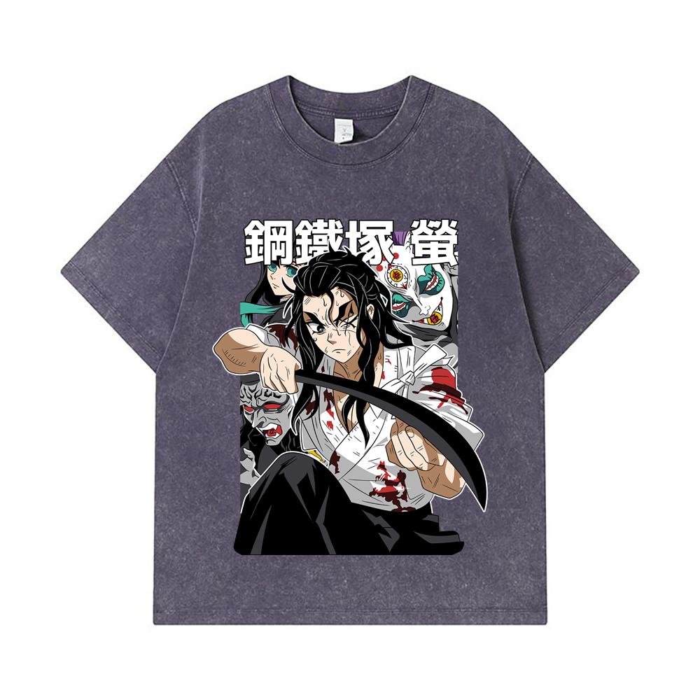 275 GSM Washed T-shirts 100% Cotton Demon Slayer V27 Haganezuka Print Unisex Heavy Cotton T Shirt