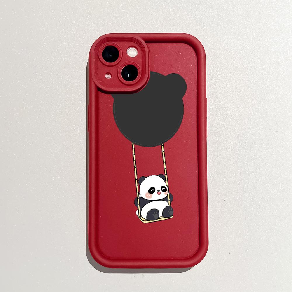 For iPhone 16 15 14 13 12 11 Pro Max XS Max XR X SE 8 7 Cute Panda Swing Soft Silicone Full Lens Protect Phone Case