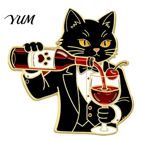 Cat Lover Brooch Cartoon Red Wine Brooch, Enamel Kitten Lapel Lightweight Metal Pin Pin, Jackets Backpacks Clothes Decorative Accessory for Women Men
