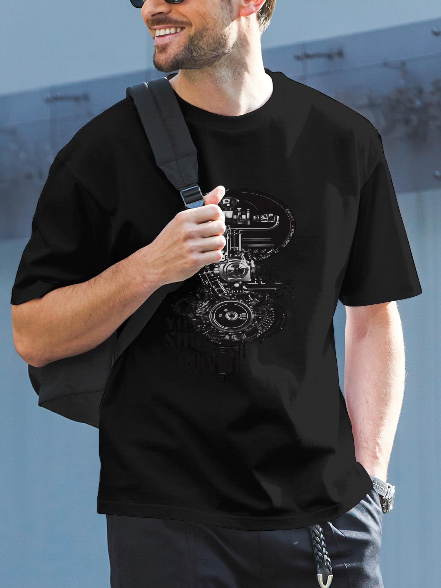 1pc Casual Graphic T-shirt - Engine Head Vector Art Typography XL