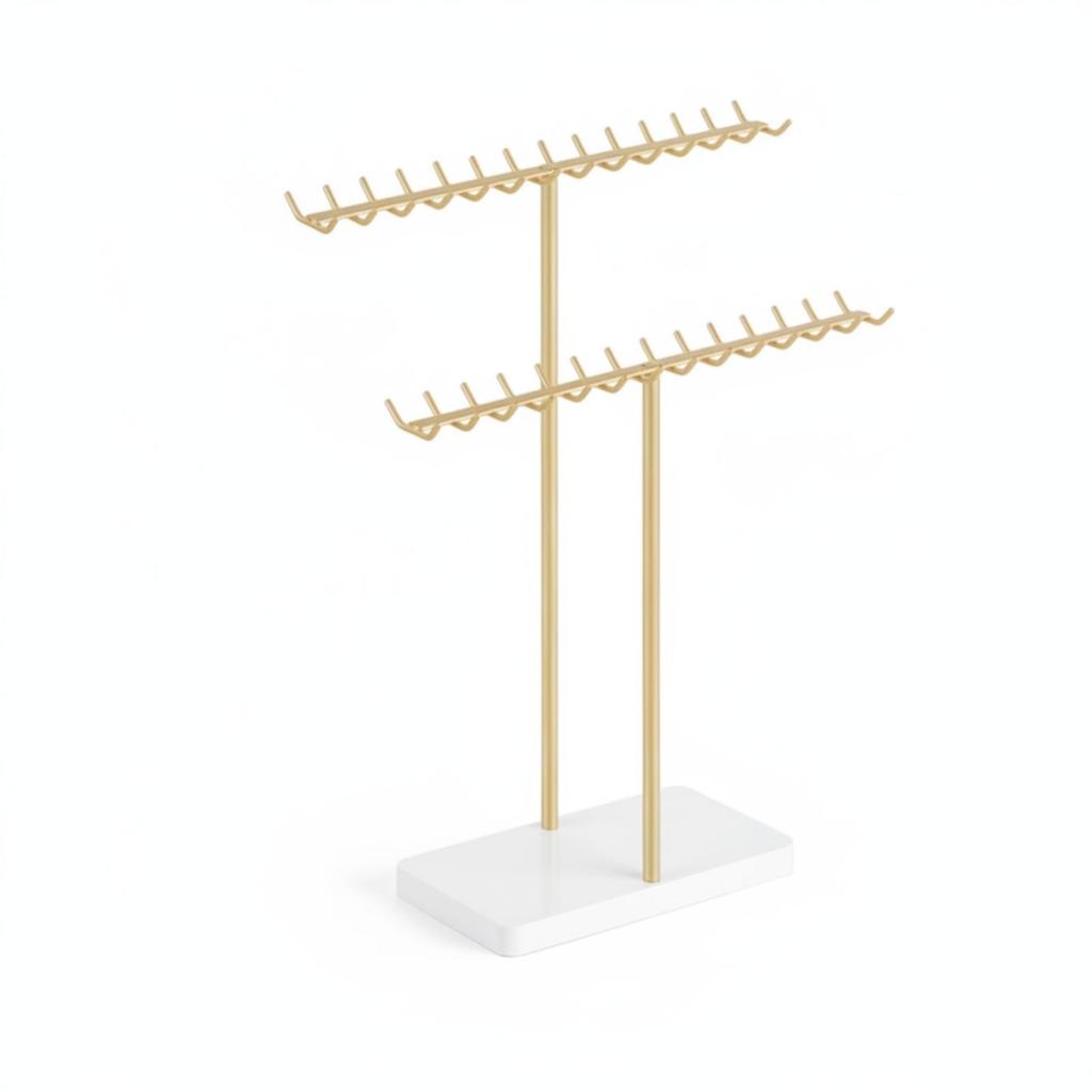Jewelry Display Stand with Metal Frame Double Rail Base Stable Necklace Holder
