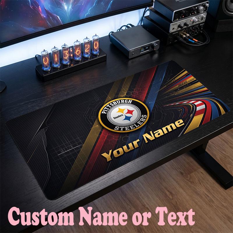 Pittsburgh Steelers Customized Name Text Mouse Pad, Large Desk Mouse Mat Personalized Home Office Present