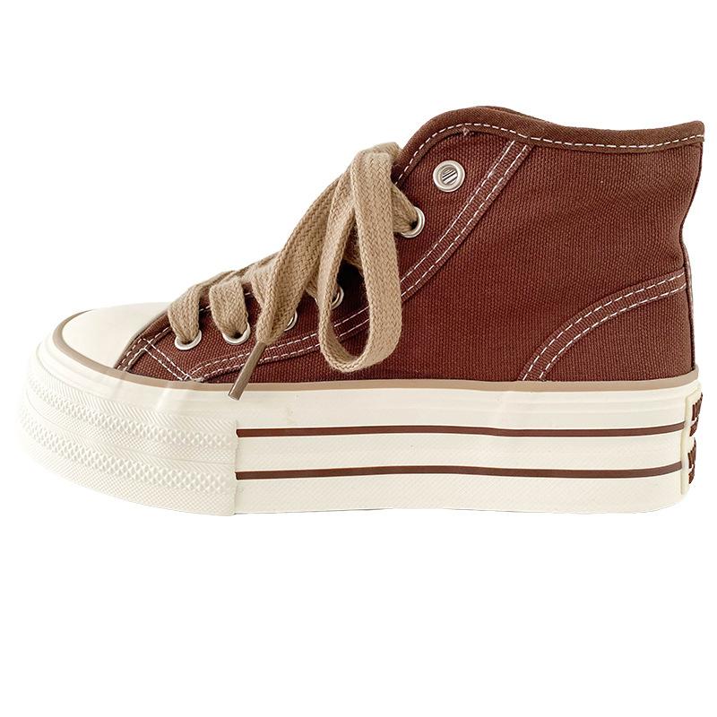 Dikke Bodem Canvas Schoenen Dames Ronde Neus Platte Veters Dubbele Band Veelzijdig Dunne Zool Board Schoenen Ademend Laag Uitgesneden Casual