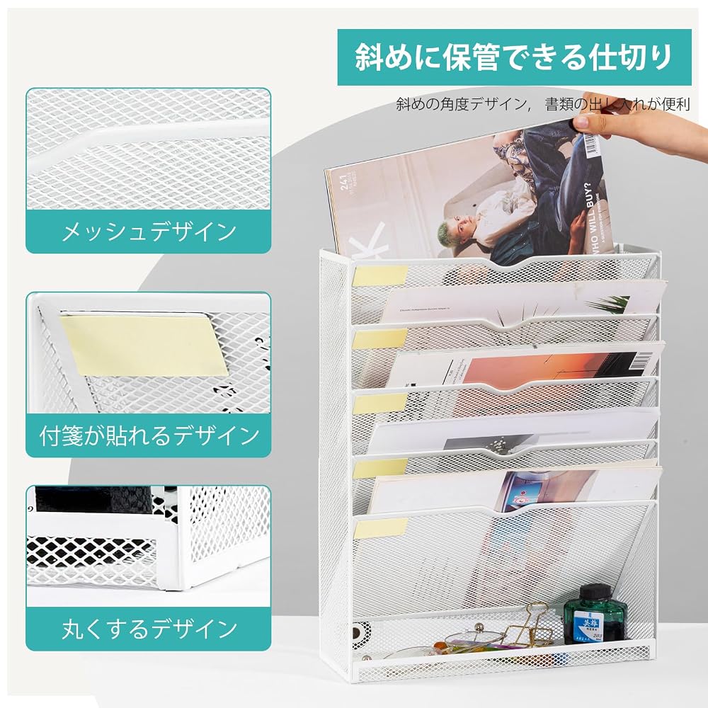 [Latest Upgraded Version] Magnetic File Rack, 6 Tiers, Wall-Mounted File Rack, Desktop Storage