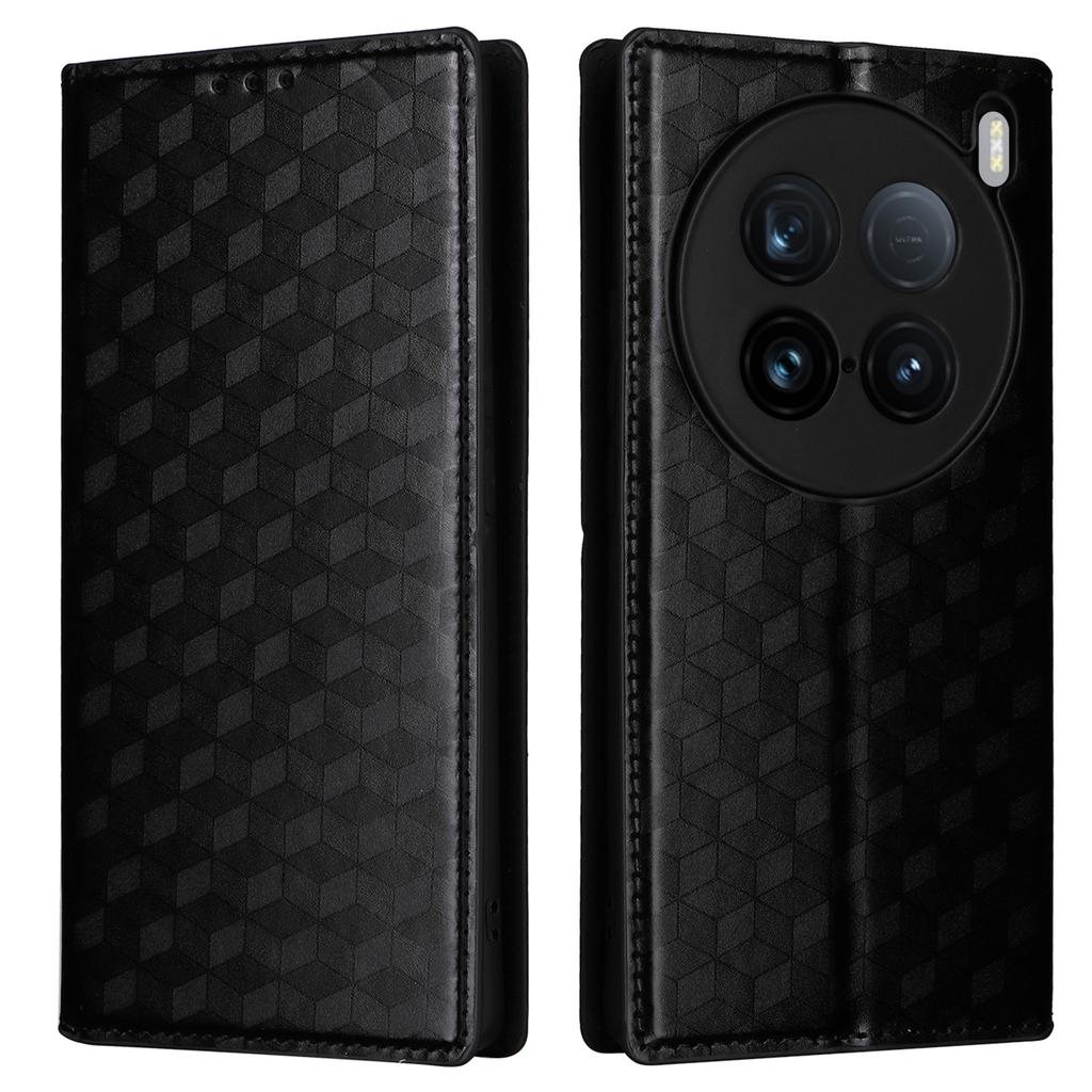 For vivo X100 Ultra 5G Case Rhombus Imprinted Wallet Stand PU Leather Phone Cover