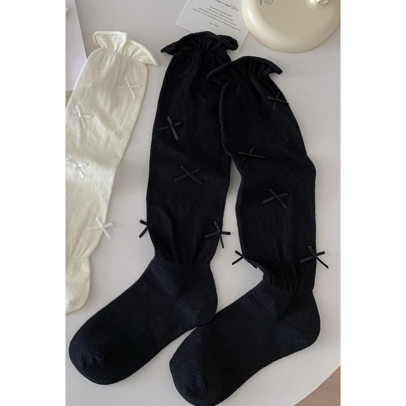 Ladies Summer Sweet Cotton Breathable Ultra Thin Bow Calf Pile Socks
