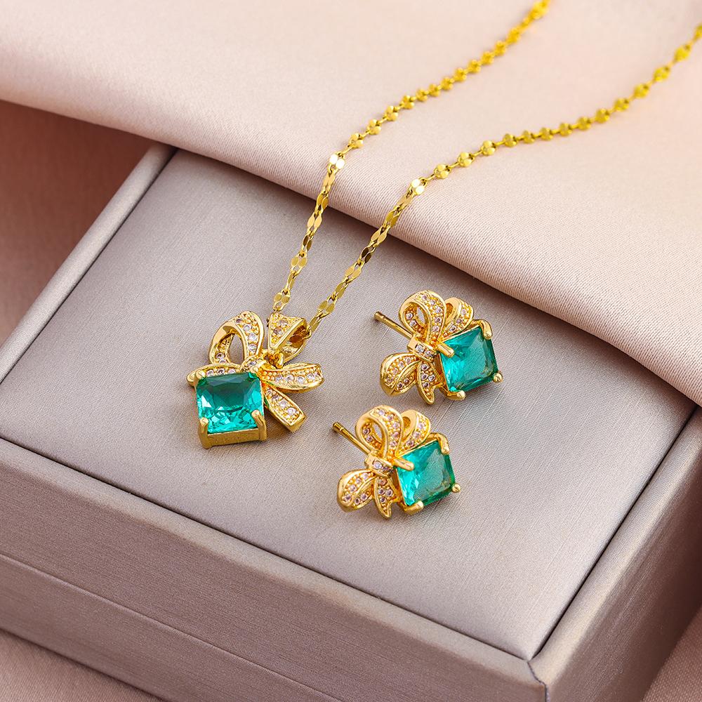 New Fashion Gold Plated Necklaces Earrings Sets For Women Female Trendy Party Jewelry Girls Daily Wear Neck Chain Earrings