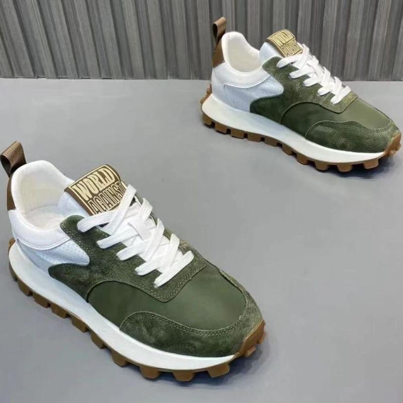 

New men s sports color matching versatile youth low-top breathable leather cloth splicing casual men s shoes 44 зелёный