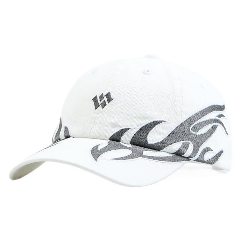 Flame Embroidery Street Hip Hop Baseball Hat Curved Brim Soft Top Trendy Cap