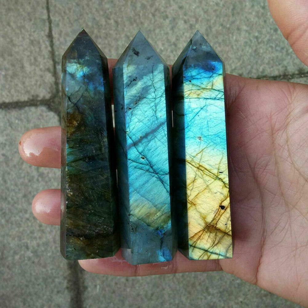 Natural Labradorite Quartz Hexagonal Prisms Obelisk Crystal Column Wand Point Healing Treatment Stone Gifts 4-5cm