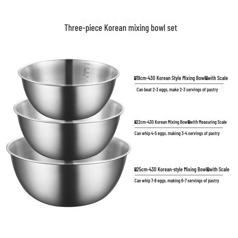 Extra Thick Food-Grade Stainless Steel Basin with Scale for Vegetables & Dough—Household Kitchen Mixing Bowl