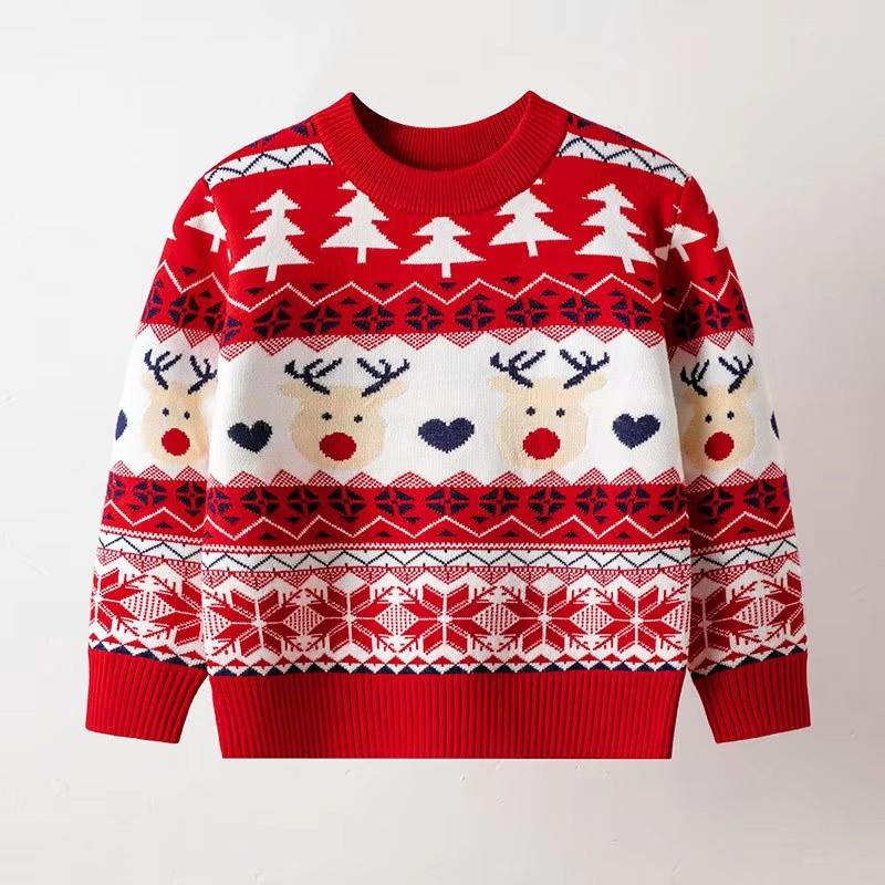 Christmas Sweatshirts Winter Boy Girl Print Knit Sweater Pullover Cotton Clothes Autumn Kids Slouchy Soft Clothing Knitwear