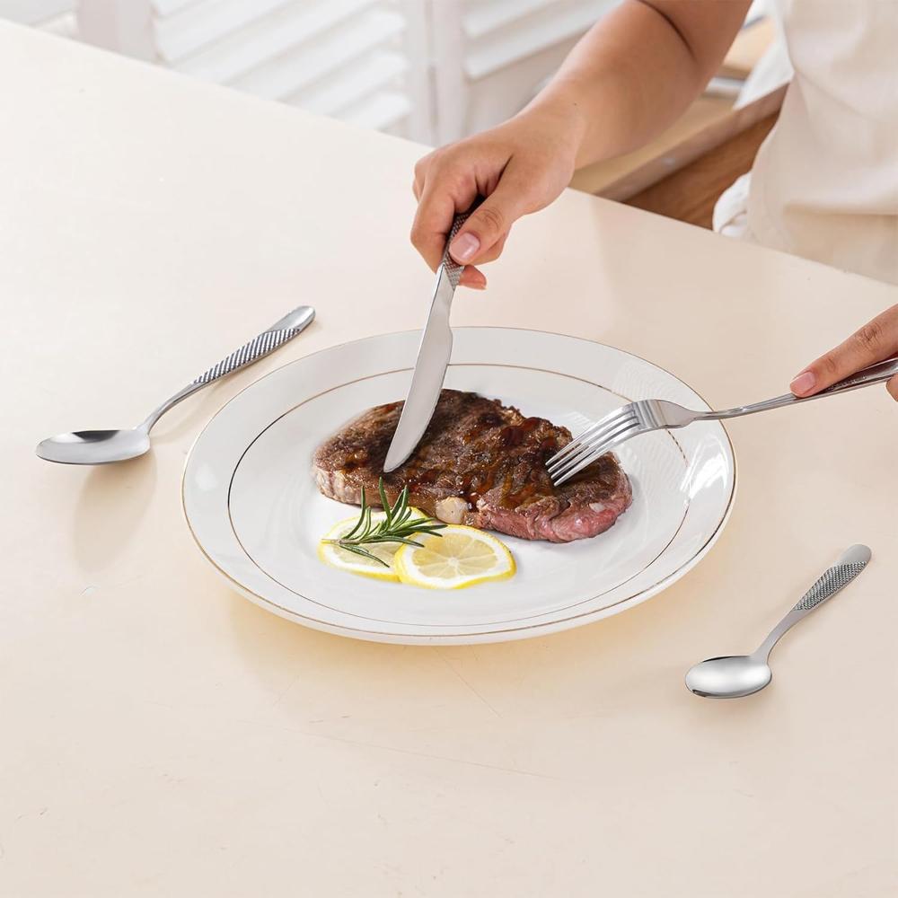 24Pcs Cutlery Set Stainless Steel Fork Spoon Steak Knife Dinnerware Set Dishwasher Safe Kitchen Tableware for Home Restaurant