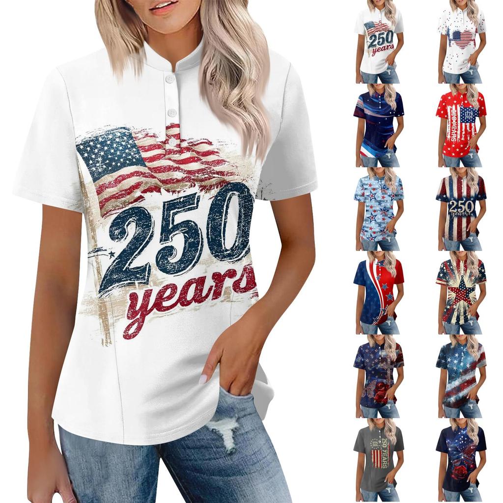 Women's Casual Polo Shirt Short Sleeve Loose Fit Button Down Top Lightweight Breathable Fabric Summer Wear