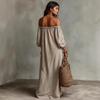 Vestido de verano europeo y americano nuevo, elegante, casual, suelto, con cuello de una palabra, a rayas