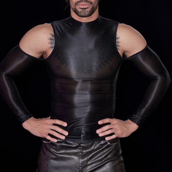 Sexy Men Glossy Shiny T-Shirt Smooth Breathable Top High Elastic Transparent See-Through Nightclub Skinny Tops