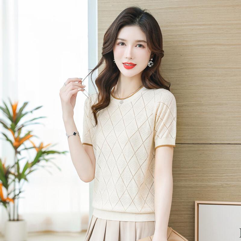 SNOWFLYING Women s Round Neck Hollow Knit Tee M