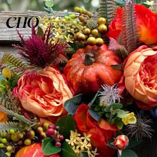 Hortensia Pioenroos Sling Herfst Pompoen Krans Kunsttak Vintage Bloemen Lente En Zomer Set Seizoensgebonden Deurhanger voor Thanksgiving Oogst Decoratie