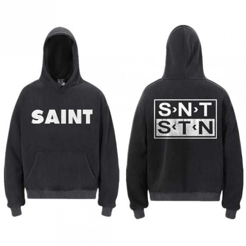 Sweat à capuche imprimé Ange Saint Michel Hommes Femmes Streetwear Américain Sweat-shirt à enfiler délavé Coupe décontractée ample