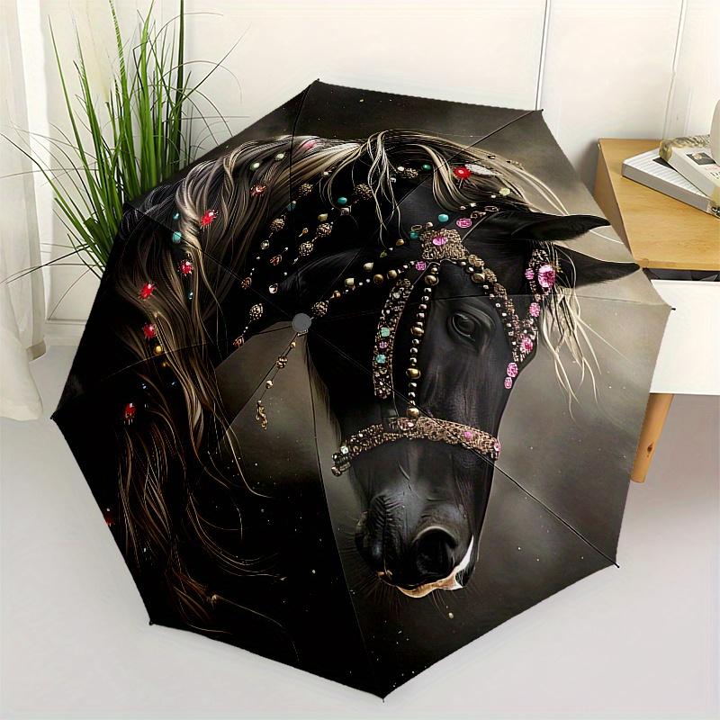 

Horse, Ornamentation Automatic folding umbrella simple eight rib design, bright color pattern, durable iron frame, ideal for travel and out