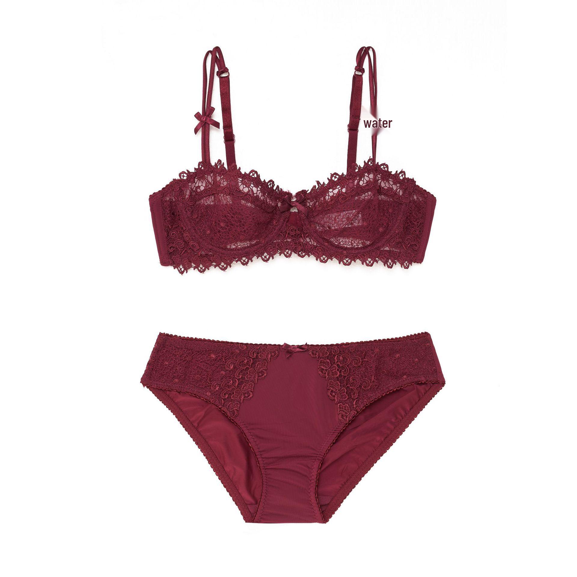 

Сексуальный кружевной комплект бюстгальтера из цельного куска с водорастворимой вышивкой и дизайном получашки 95D вино красного
