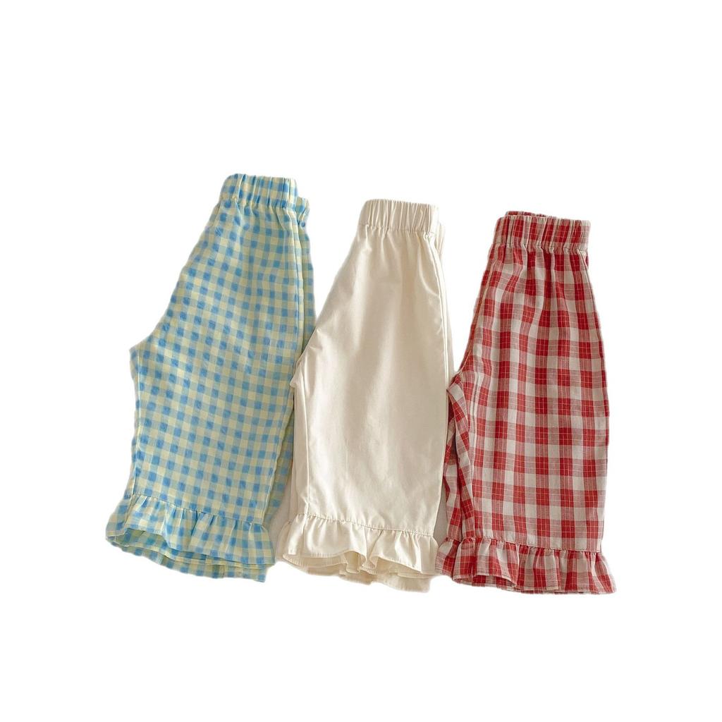 Baby Girls Straight Pants Classic Plaid Casual Trousers Korean Style Summer Kids Clothing