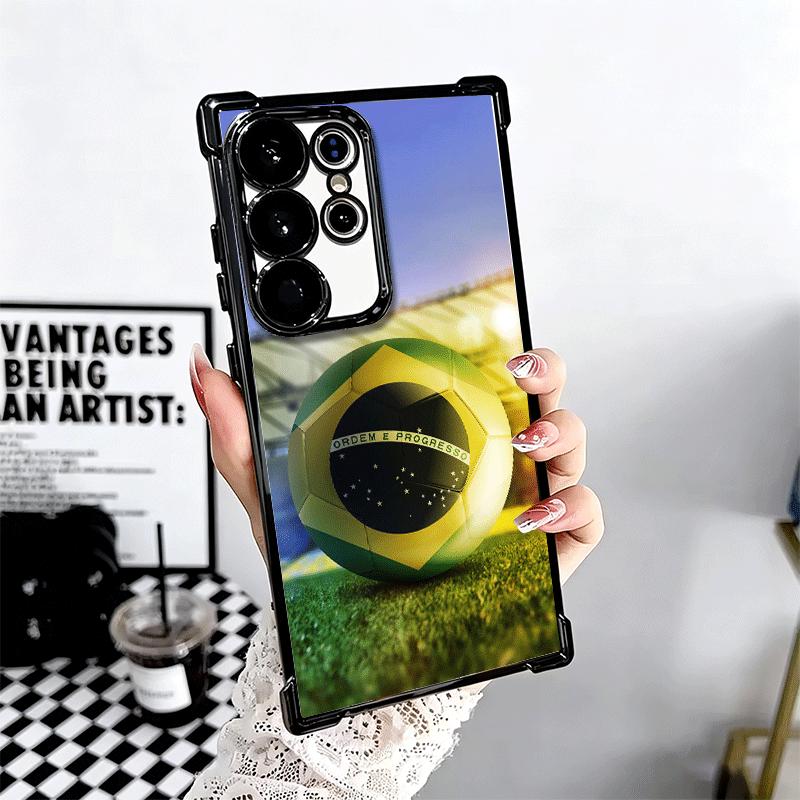 Brazil Brazilian Flag Plating Phone Case For Samsung Galaxy S24 S25 FE S26 Edge S23 Ultra S22 S21 Plus S20 Anti-Fall Airabag Cov