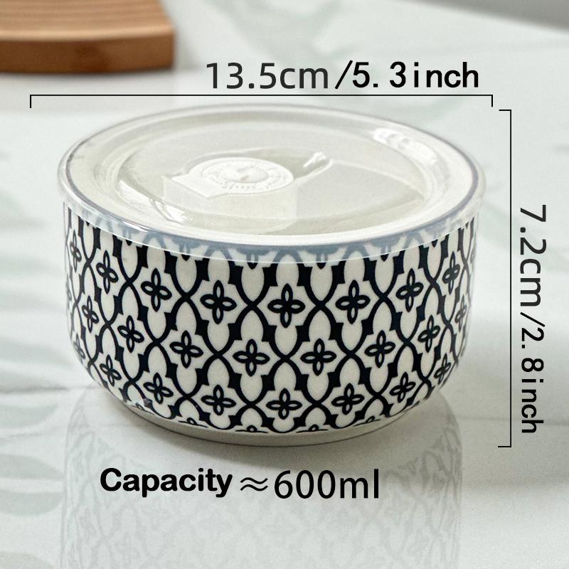 1-Pack 5.3 Inch Bohemian Lidded Fresh-Keeping Bowl, Microwave-Safe Multi-Purpose Fresh-keeping Bowl, Fruit/Salad/Pasta/Rice/Soup