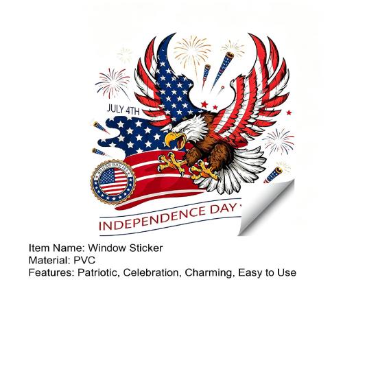 Raamstickers met Amerikaanse adelaar voor 4 juli, patriottische statische raamstickers, waterdichte PVC-sticker voor de decoratie van glazen deuren en ramen ter ere van Onafhankelijkheidsdag.